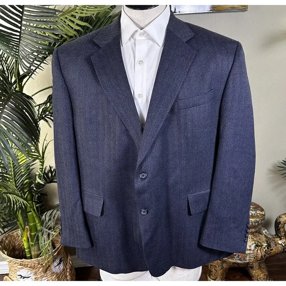 Nautica Sport coat Blazer Men 48S Lambswool Stretch Herringbone Dark Grey